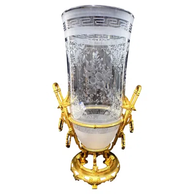 Pre-owned Baccarat 19th Century, French Belle Époque Bronze & Etched Glass Japonesque Vase In Gold