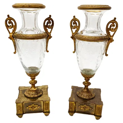 Pre-owned Baccarat 19th Century French Bronze Metal And Crystal Urn, Pair, Attributed To  In Gold
