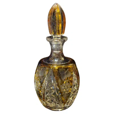Pre-owned Baccarat 19thc  Style Heavy Hand Cut Amber Crystal French Etched Glass Decanter In Brown