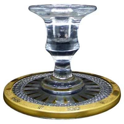 Pre-owned Baccarat 19thc French Empire Gold Bordered Crystal Candle Holder /candlestick By  In Gray