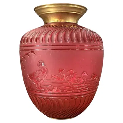 Pre-owned Baccarat 19thc French Napoleon Iii Red Crystal Hanging Electric Lantern Signed