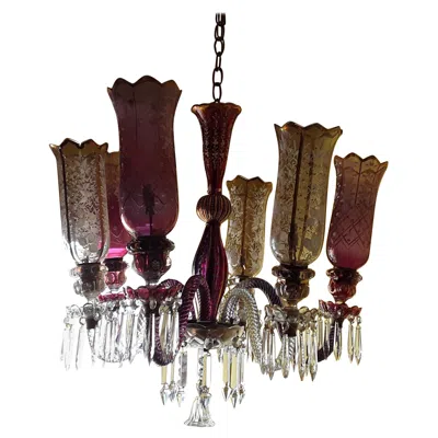 Pre-owned Baccarat 19thc French Napoleoniii Purple/ Clear Crystal Floral Form Chandelier Style Bacc