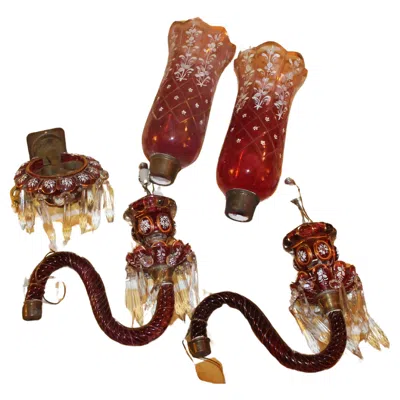 Pre-owned Baccarat 19thc French Purple Double Rope Twist Floral Enamel Wall Sconce Attrib.