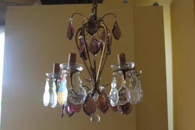 Pre-owned Baccarat 19thc Frenchlouis Xvi Style Bronze W/ Amethyst & Clear Crystal Chandelier In Purple