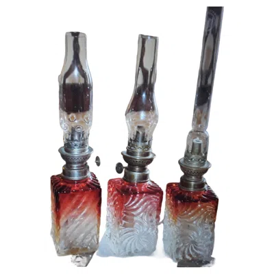 Pre-owned Baccarat 19thc Set 0f Similar  Rose Teinte Oil Lamps Beautiful & Ready To Restore In Red