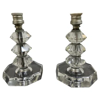 Pre-owned Baccarat 2 Art Deco Table Lamps Attr To , France, Circa 1940 In Transparent