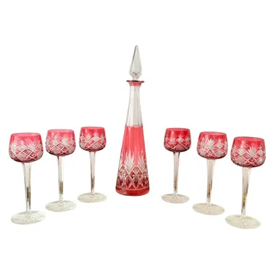Pre-owned Baccarat 6  Pink Crystal Glasses & 1 St Louis Crystal Decanter - Art Deco -france