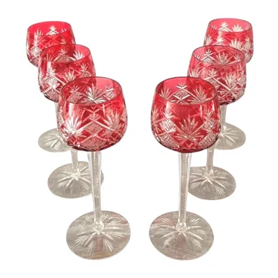 Pre-owned Baccarat - 6 Pink Overlay Crystal Wine Glasses - Hyères - Art Nouveau - France