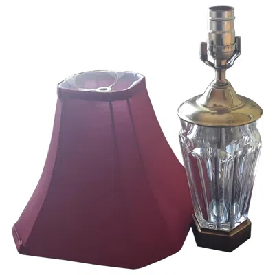 Pre-owned Baccarat 80s Vintage Bevelled Crystal Gilt Bronze Table Lamp Signed By  Red Shade