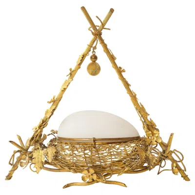 Pre-owned Baccarat A 19th C. French Dore Bronze Mounted White Opaline Egg Form Covered Nesting Box