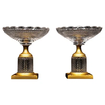 Pre-owned Baccarat A Pair Of Antique French Gilt Bronze And Cut Crystal  Style Centerpieces In Gold