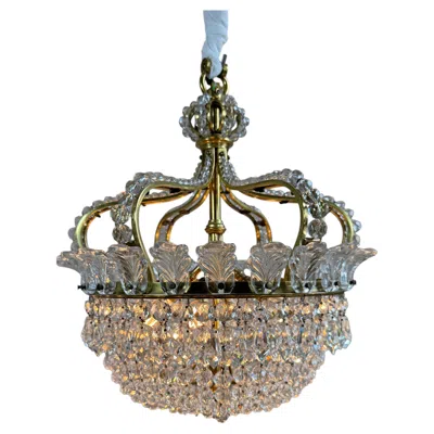 Pre-owned Baccarat An Exceptionally Rare & Elegant French Empire Crown & Basket Crystal Chandelier In Gold