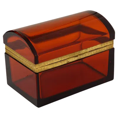 Pre-owned Baccarat An Unusual 19th Century French Dore Bronze Mounted Orange/red Crystal Box In Gold