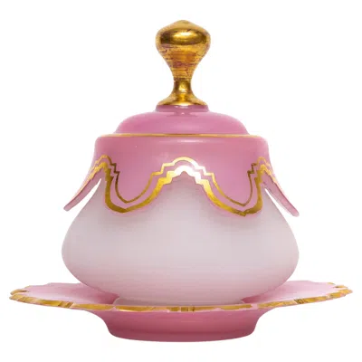 Pre-owned Baccarat Antique 19th Century French  Pink And White Opaline Crystal Covered Bowl