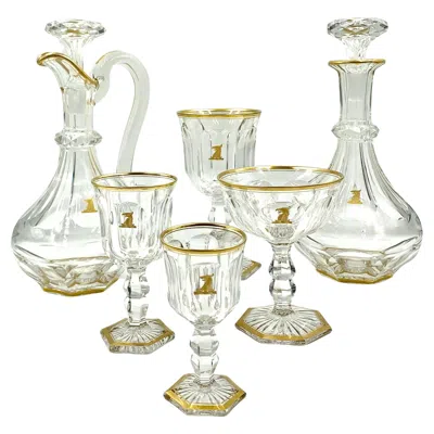 Pre-owned Baccarat Antique  Crystal Empire Armorial Crest 34 Piece Stemware Service For 8 In Sand
