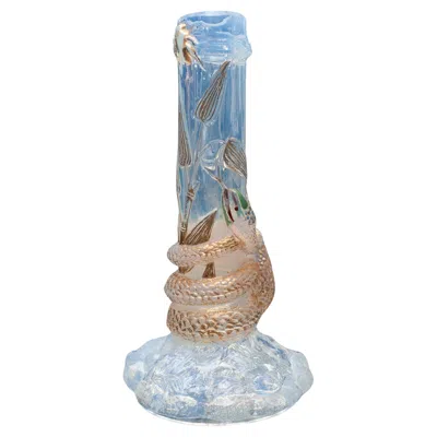 Pre-owned Baccarat Antique  Opalescent Crystal Vase With Gilded Snake Motif In Transparent