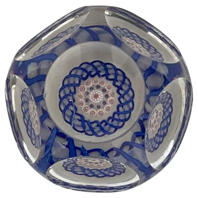Pre-owned Baccarat Antique  Red White And Blue Convex Glass Paperweight