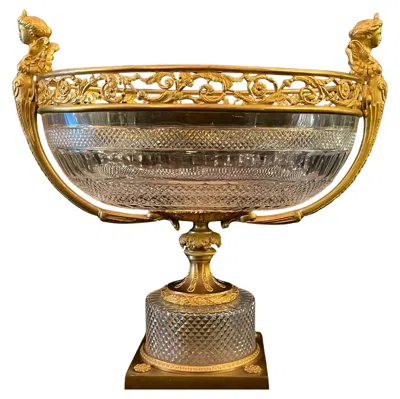 Pre-owned Baccarat Antique French  Louis Xvi Style Gilt Bronze And Cut Crystal Centerpiece In Gold