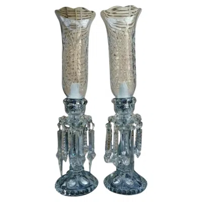 Pre-owned Baccarat Antique French Cut Crystal / Glass Table Lamps Attrib.  Medallion Series In Black