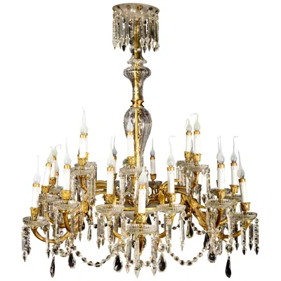 Pre-owned Baccarat Antique French Louis Xvi Style Gilt Bronze And Crystal 24-arm Chandelier In Sand