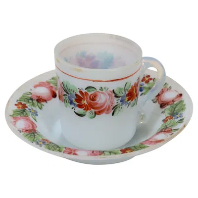 Pre-owned Baccarat Antique French Opaline Glass Demitasse Cup & Saucer In Gray