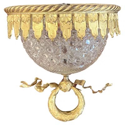 Pre-owned Baccarat Antique French Ormolu Mounted  'atrib.' Crystal Flush Mount Chandelier In Sand