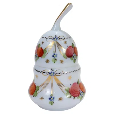 Pre-owned Baccarat Antique Pear-shaped Hand Painted Opaline Glass Dresser Box In Gray