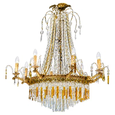 Pre-owned Baccarat Art Deco  Style Oversized Crystal Empire Chandelier, 13 Lights In Gold
