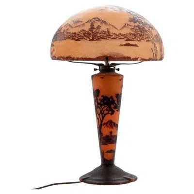 Pre-owned Baccarat Art Nouveau Table Lamp La Rochere Handblown Orange Brown Glass, France