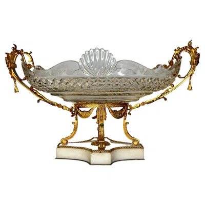 Pre-owned Baccarat Attributed Gilt Bronze And Cut Glass Centerpiece Bowl In Gold