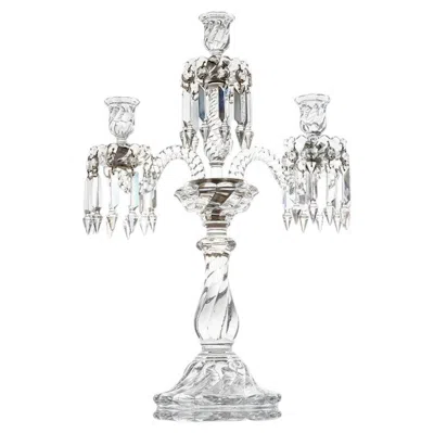 Pre-owned Baccarat Beautiful  Clear Crystal Candelabra For 3 Candles, France In Gray