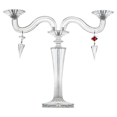 Pre-owned Baccarat Beautiful  Clear Ruby Red Crystal Candle Holder For 2 Candles, France