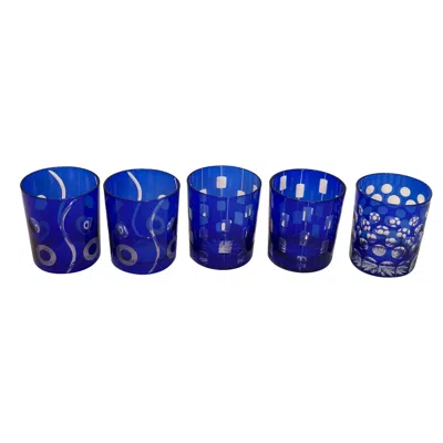 Pre-owned Baccarat Bohemian Czech Crystal Cobalt Blue Tumblers By Ajka Hungary Set Of 5
