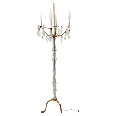 Pre-owned Baccarat C1900 Antique French Louis Xv Gilt Bronze W/ Crystal Floor Lamp Signed  In Gold