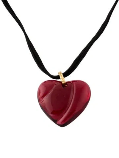Pre-owned Baccarat Carved Glass & Leather Pendant Necklace, 28" In Multi