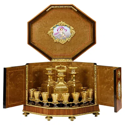 Pre-owned Baccarat Cave À Liqueur With Sèvres Porcelain In Brown