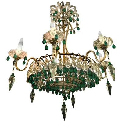 Pre-owned Baccarat Chandelier With Emerald Drops, Murano, 1950 In Green