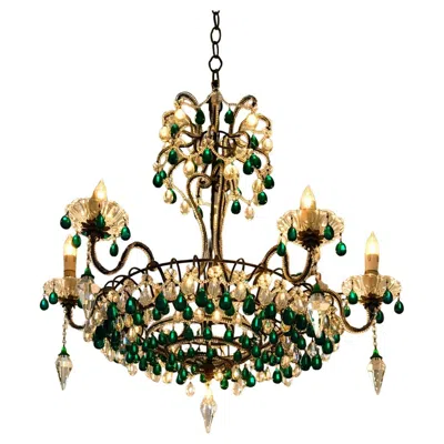 Pre-owned Baccarat Chandelier With Emerald Drops, Murano, 1950 In Green