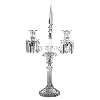 Pre-owned Baccarat Clear Crystal Candle Holder For 2 Candles, France In Gray