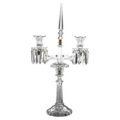 Pre-owned Baccarat Clear Crystal Candle Holder For 2 Candles, France In Gray