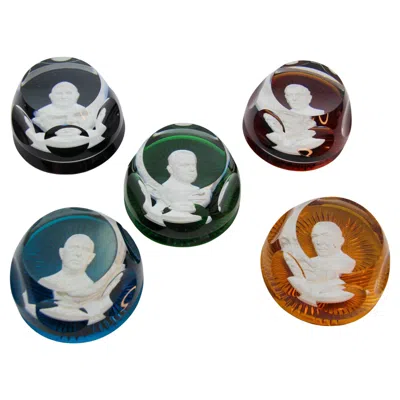 Pre-owned Baccarat Collectible  Crystal Cameo Franklin Mint Paperweights Set Of 5 In Black