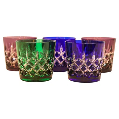 Pre-owned Baccarat Colored Crystal Old Fashioned Glasses Barware Set Of 5 Ajka Arabella Circa 1960 In Black