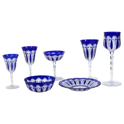 Pre-owned Baccarat Condé Pattern Cobalt Cut To Clear Stemware Service For 12 In Blue