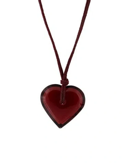 Pre-owned Baccarat Cord & Crystal Heart Pendant Necklace, 34" In Burgundy/red
