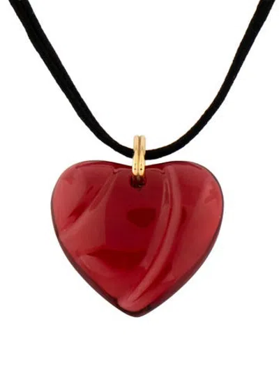 Pre-owned Baccarat Cord & Crystal Pendant Necklace, 27" In Black/red