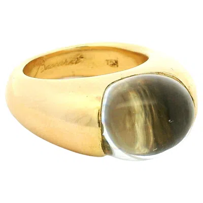 Pre-owned Baccarat Crystal And 18k Yellow Gold Dome Ring, France, 1980s–1990s