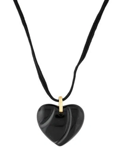 Pre-owned Baccarat Crystal & Cord Heart Pendant Necklace, 27" In Black