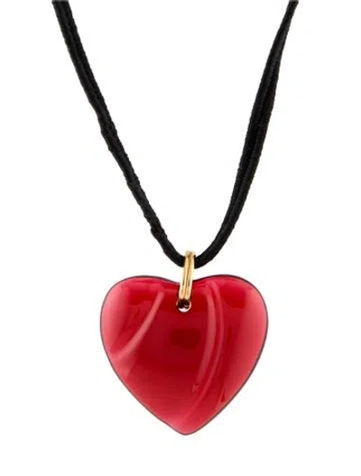 Pre-owned Baccarat Crystal & Cord Heart Pendant Necklace, 27" In Multi