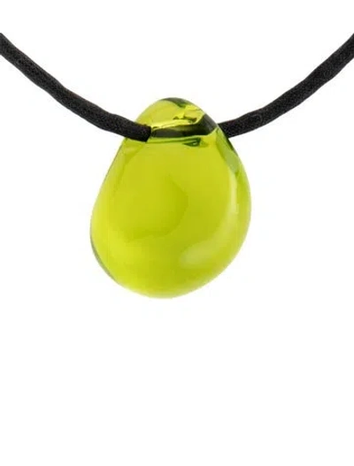 Pre-owned Baccarat Crystal & Cord Pendant Necklace, 16" In Green