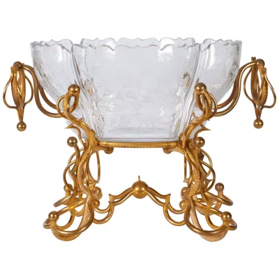 Pre-owned Baccarat Crystal And Dore Bronze-mounted Centrepiece Or Jardinière In Gold